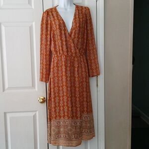 June & Hudson Wrap Dress Midi Long Sleeve Sz S  NWOT